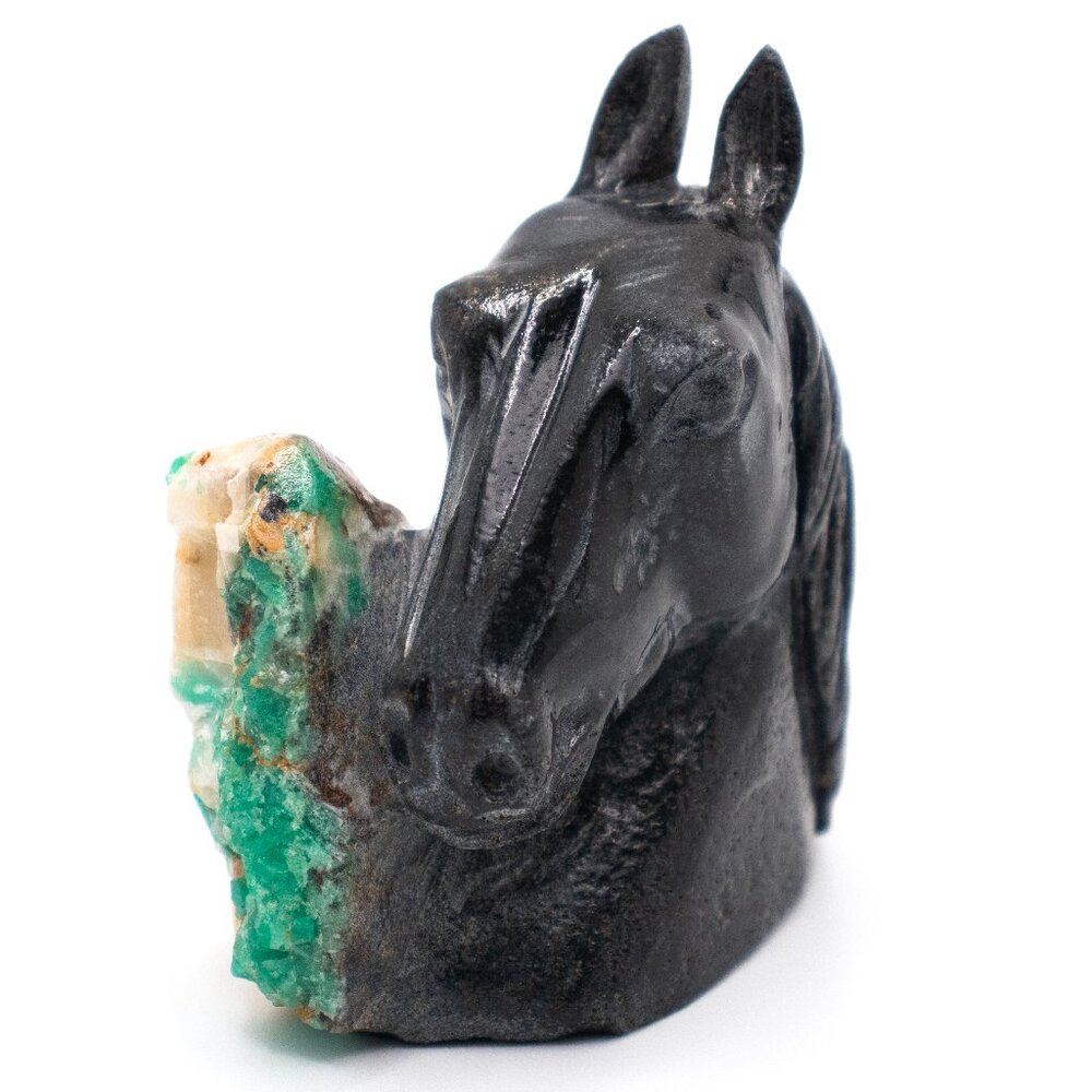 Horse Black Sculpture in Natural Colombian Emerald